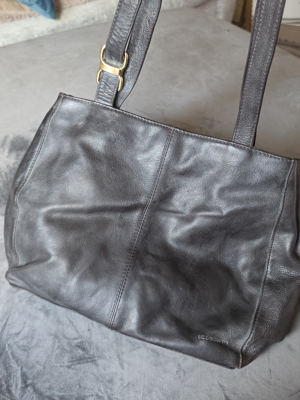 Liz Claiborne Dark Brown Leather Shoulder Bag with Gold-Tone Hardware